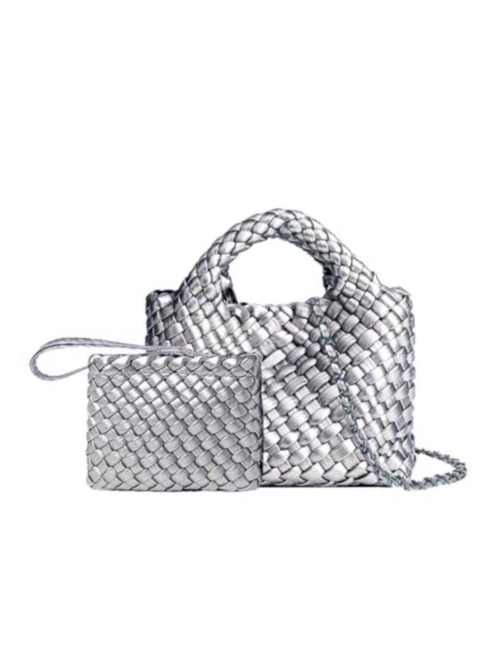 Woven Tote Bag for Women Vegan Leather Crossbody with Coin Purse
